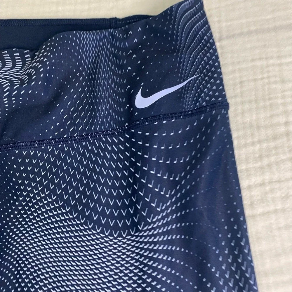 Nike Dri Fit Blue White Geometric‎ Wave Full Length Leggings Womens 1X